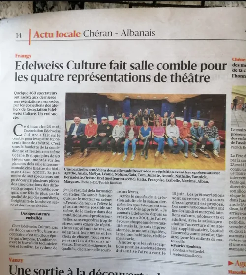 Article : Edelweiss Culture fait salle comble pour les quatre représentations de théâtre