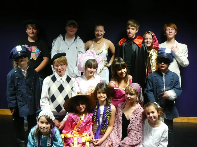 Enfants et adolescents en costumes de scène, photo de groupe